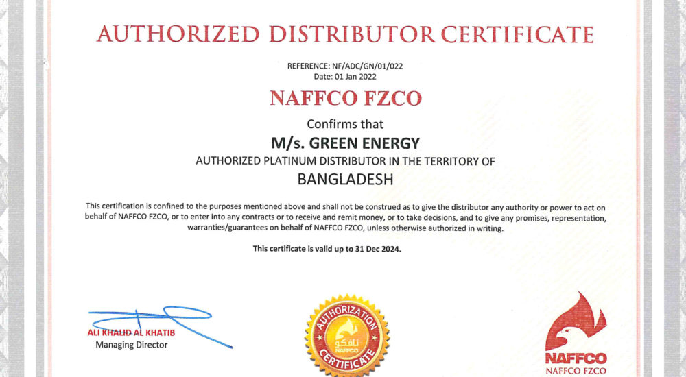 Green Energy Becomes the Platinum Distributor of NAFFCO